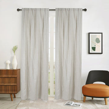 Newport Unlined Window Curtains For Bedroom, Linen Curtains For Living Room, 96 Inches Long Curtains For Living Room, Greige Greige Linen
