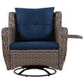 K&K 5 Pieces Outdoor Patio Furniture Set With Pet House Cool Bar And Retractable Side Tray, Rattan Wicker Patio Swivel Rocking Chairs Set Of 2 With Ottomans For Backyard, Porch, Balcony, Navy Blue Yes Rocker & Glider Navy Blue Seats 2 Weather Resistant