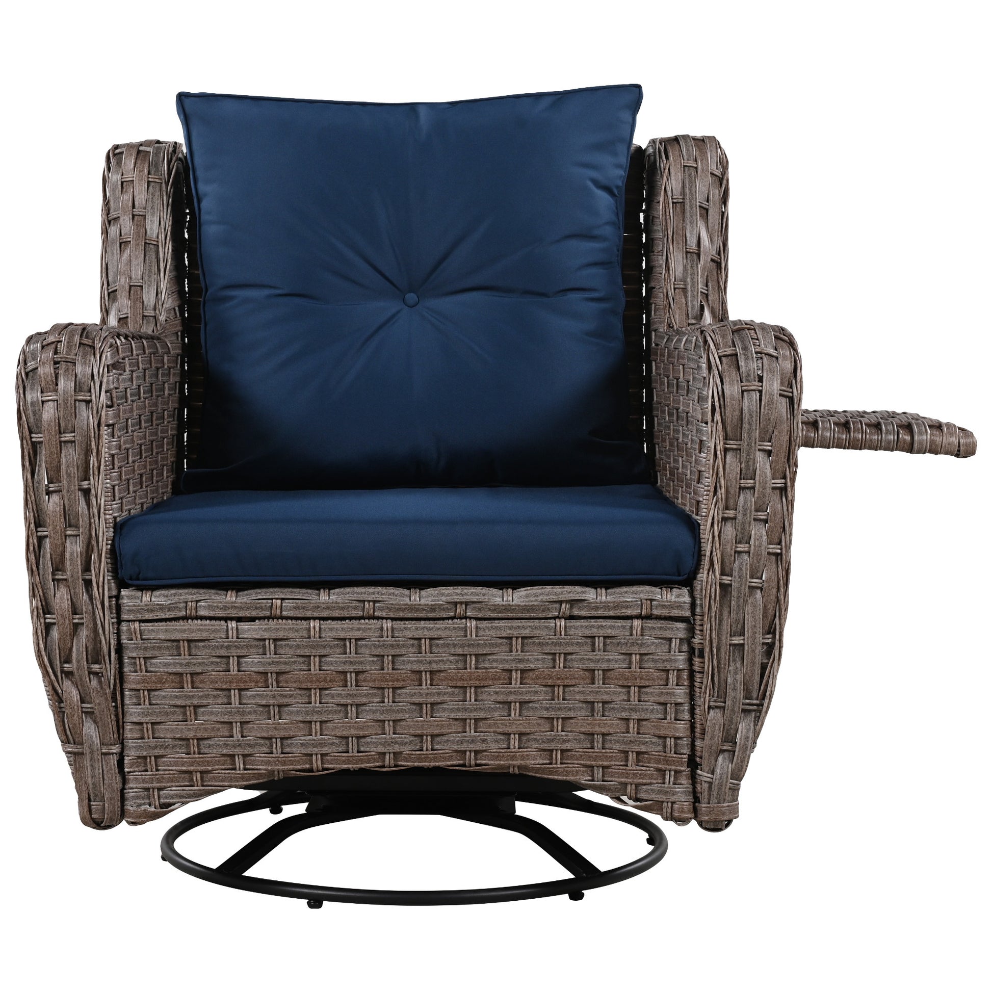 K&K 5 Pieces Outdoor Patio Furniture Set With Pet House Cool Bar And Retractable Side Tray, Rattan Wicker Patio Swivel Rocking Chairs Set Of 2 With Ottomans For Backyard, Porch, Balcony, Navy Blue Yes Rocker & Glider Navy Blue Seats 2 Weather Resistant