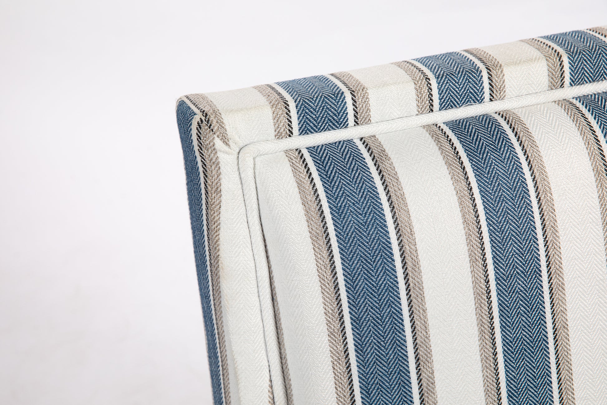 Upholstered Accent Chair, Vintage Armchair With Blue And White Striped Linen Fabric And Trim For Living Room Blue Cotton