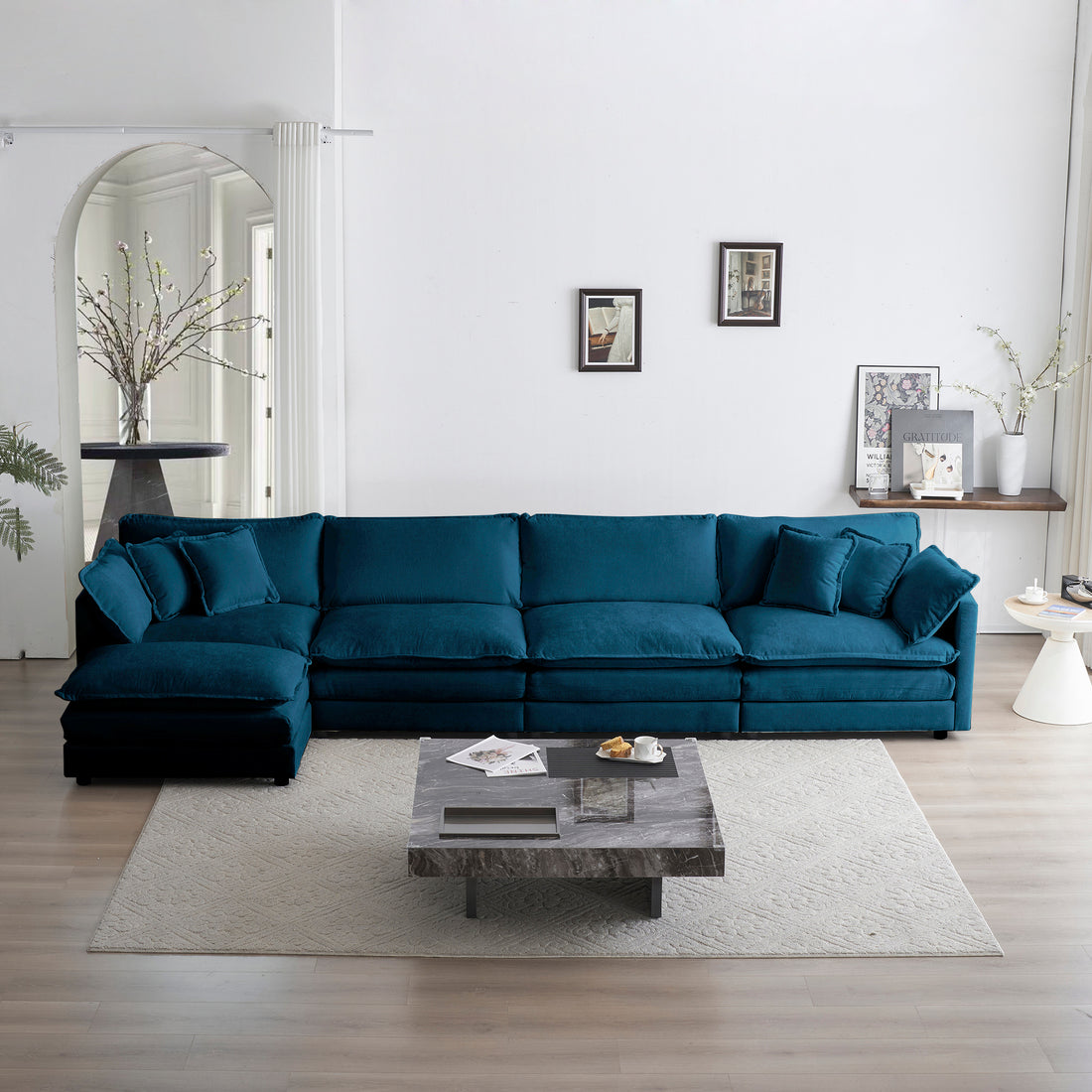 Modular Sectional Sofa For Living Room,U Shaped Couch 5 Seater Convertible Sectional Couch With 1 Ottoman ,Blue Chenille Blue Chenille 4 Seat