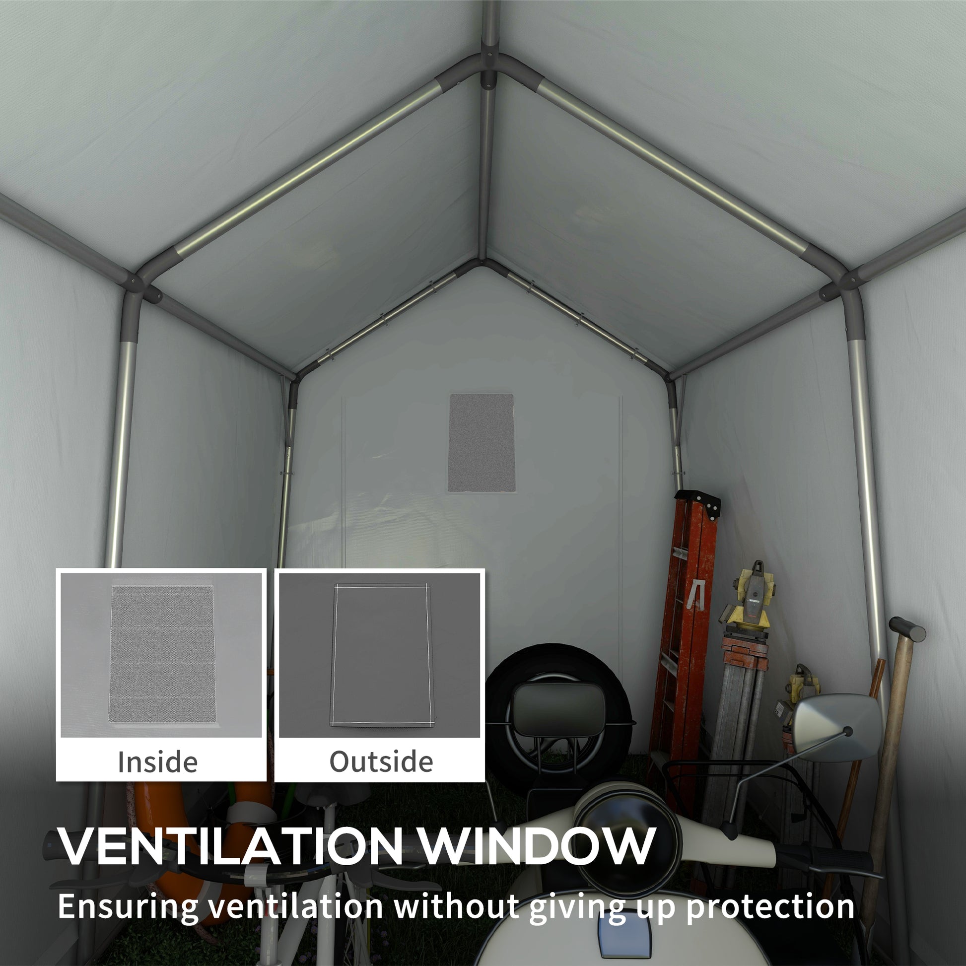 Outsunny 7' X 12' Garden Storage Tent, Heavy Duty Outdoor Shed, Waterproof Portable Shed Storage Shelter With Ventilation Window And Large Door For Bike, Motorcycle, Garden Tools, Gray Gray Steel