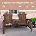 Outsunny 2 Seat Wooden Adirondack Chair, Patio Bench With Table, Outdoor Loveseat Fire Pit Chair For Porch, Backyard, Deck, Carbonized Brown Wood