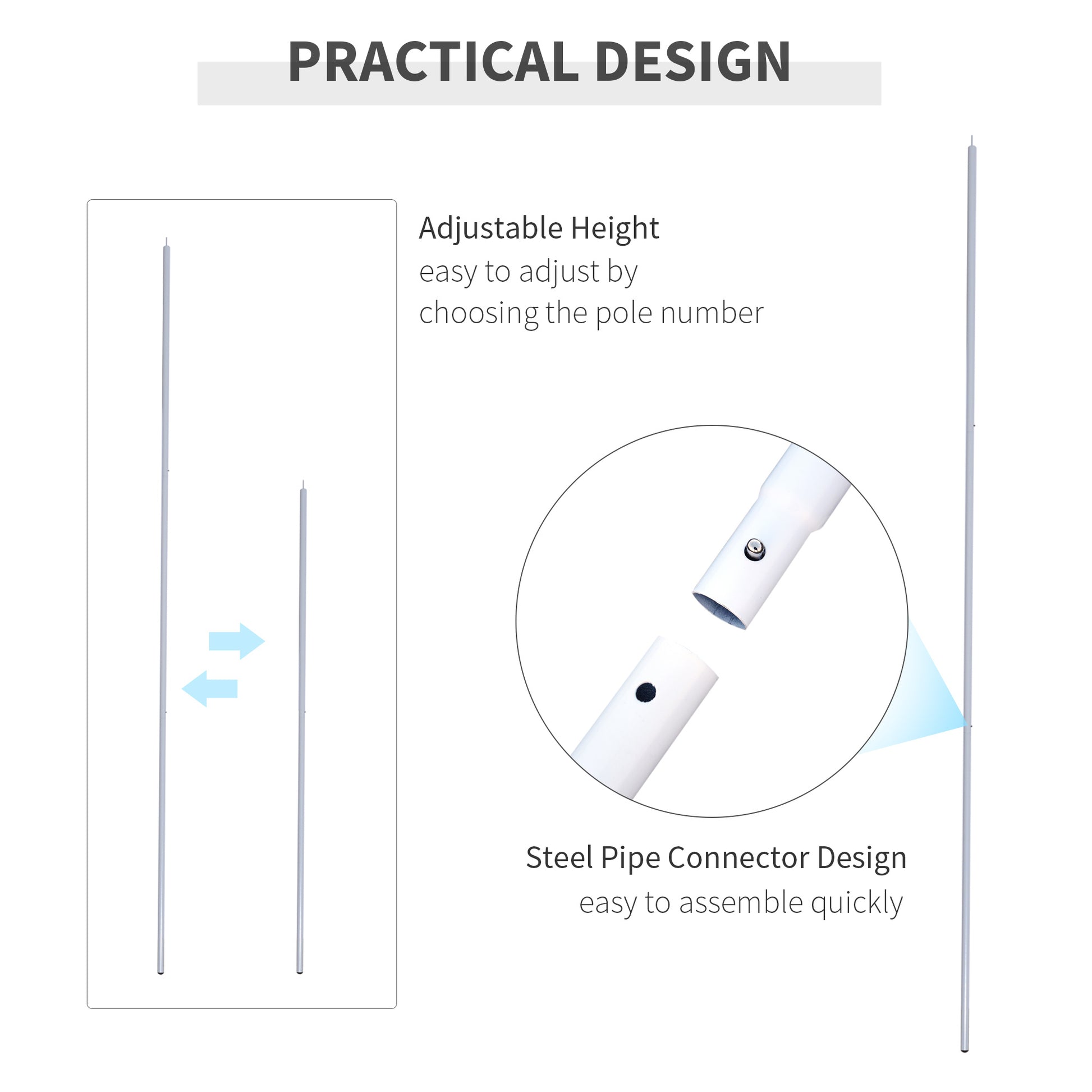 Outsunny Sun Sail Shade Canopy Adjustable Installation Pole Pipe Kit White Dark Grey Iron