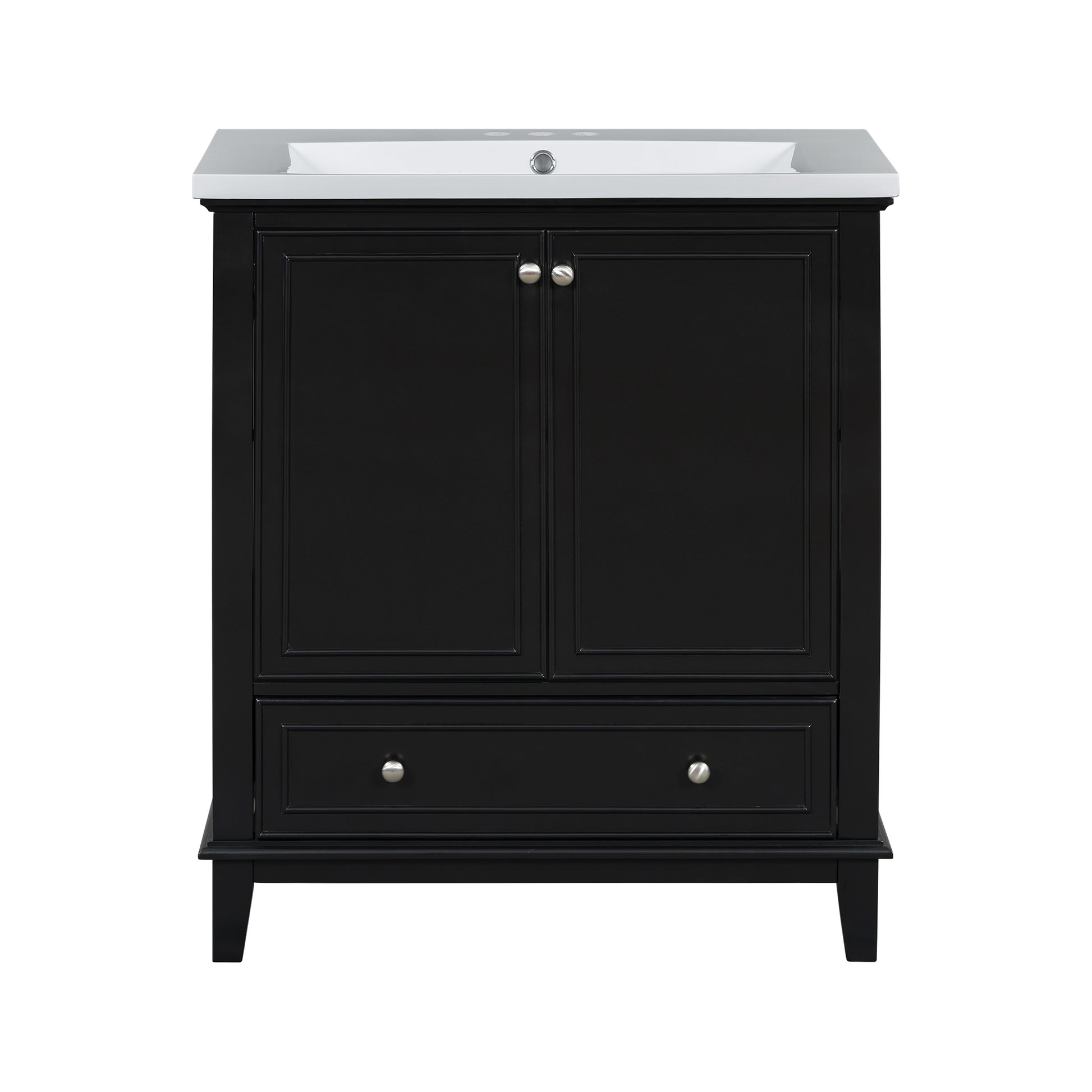 30" Bathroom Vanity With Sink Combo, Multi Functional Bathroom Cabinet With Doors And Drawer, Solid Frame And Mdf Board, Black Black Solid Wood Mdf