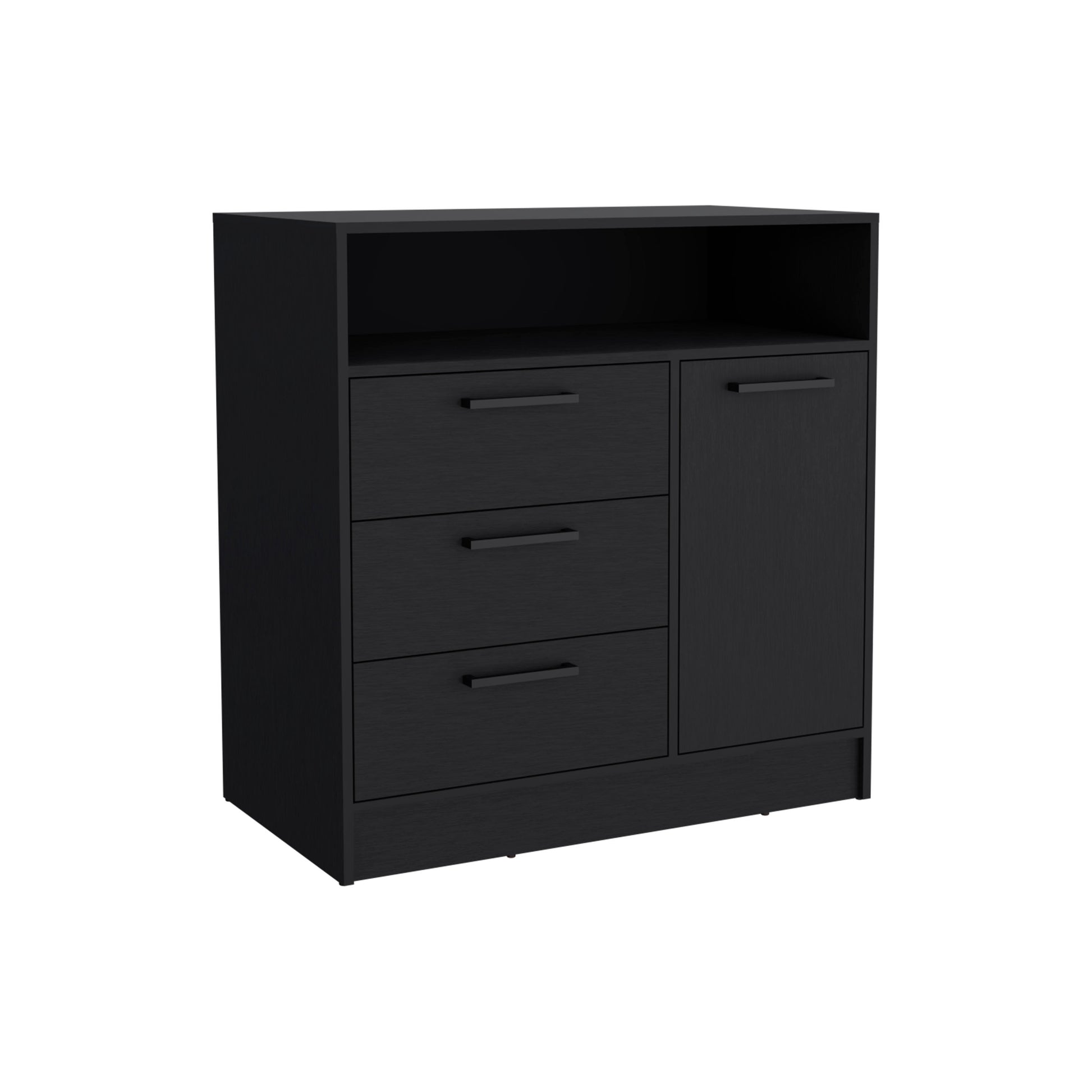 Omaha Dresser Multi Storage Compact Unit With Spacious 3 Drawers And Cabinet Black Primary Living Space Modern Particle Board