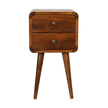 Solid Wood Mini Chestnut Curved Nightstand Beige Brown Brown 2 Drawers Bedroom Bedside Cabinet Contemporary Mango Drawers Chestnut Wood Wood Synthetic Wood