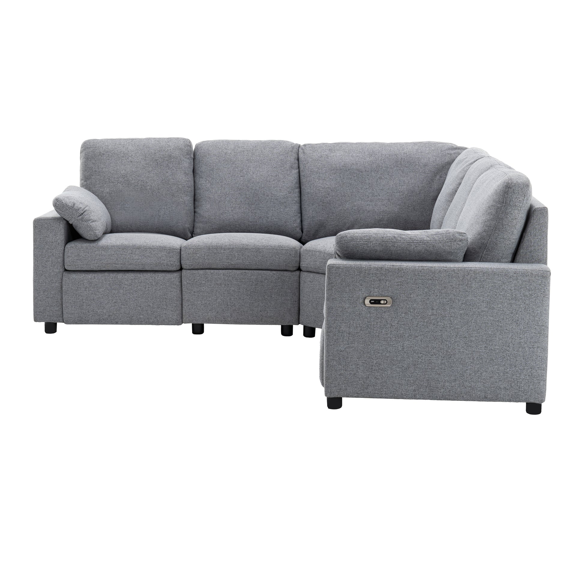 89" Power Recliner Sectional Sofa Home Theater Reclining Sofa With Two Usb Ports, Two Storage Drawers For Living Room, Gray Gray Foam Linen 5 Seat