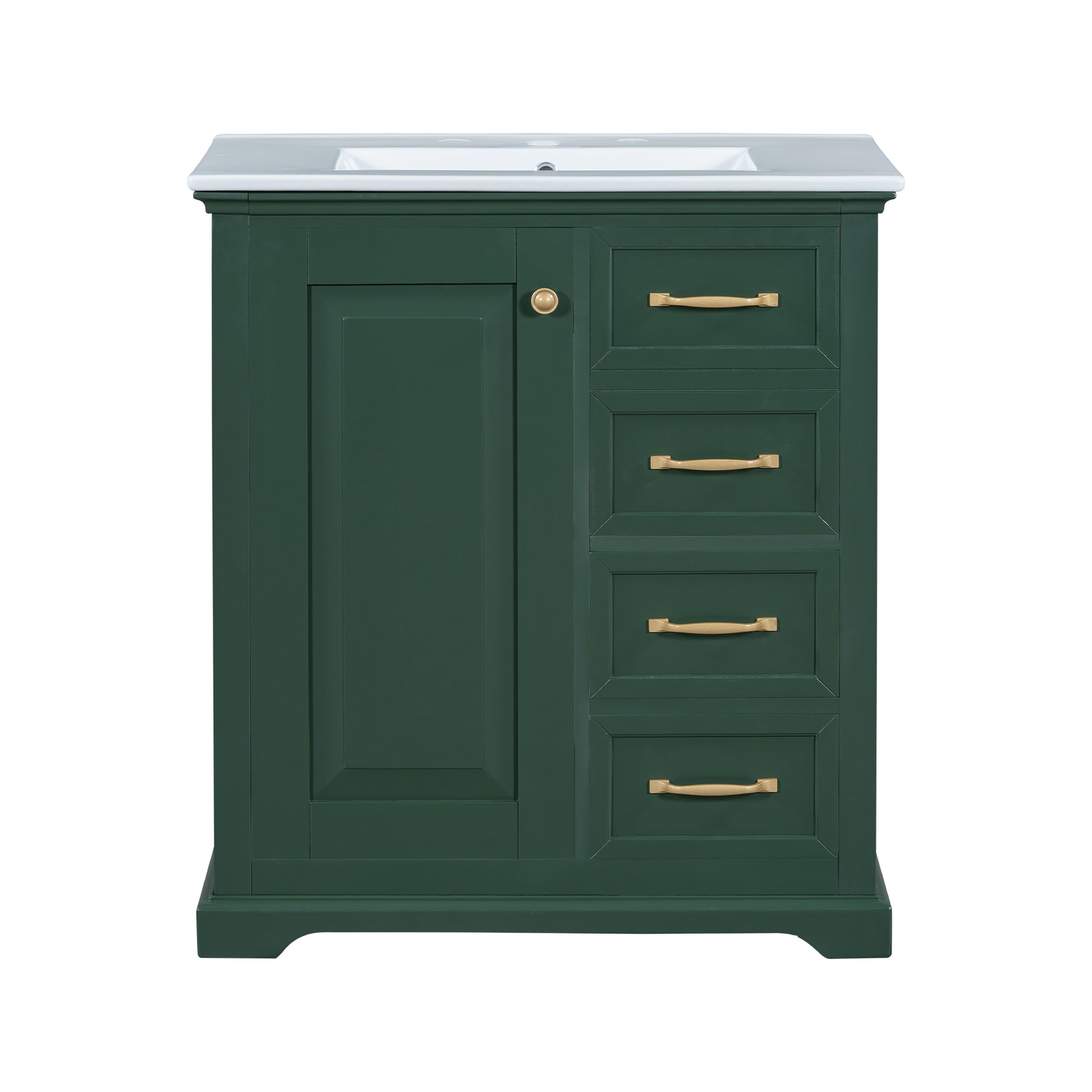 30" Bathroom Vanity With Sink, One Package, Green Bathroom Cabinet With Drawers, Solid Frame And Mdf Board Green Solid Wood Mdf