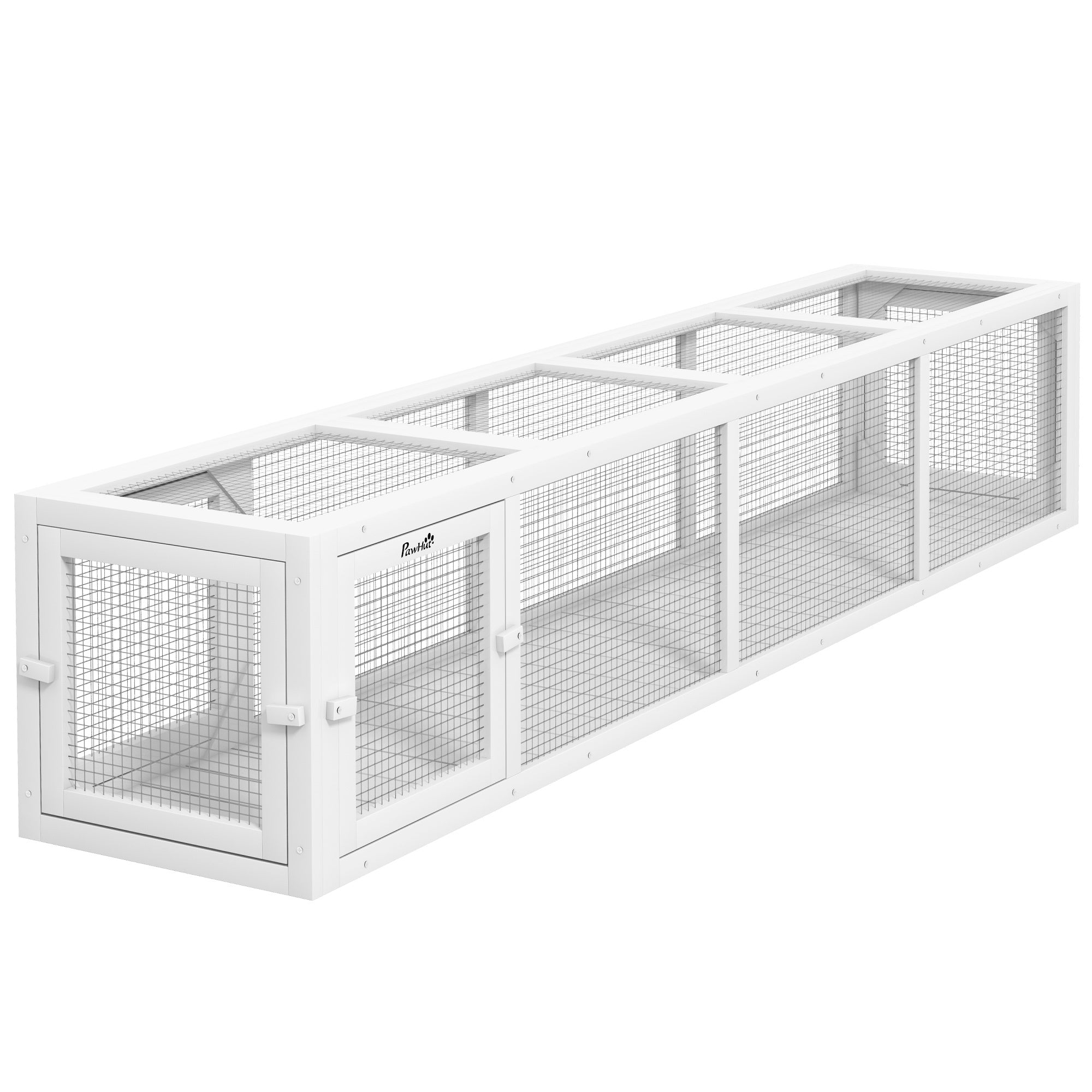 Pawhut Outdoor Cat Tunnel With Extendable Design, 79" L Wooden Cat Run With Weather Protection, Connecting Inside And Outside, For Deck Patios, Balconies, White White Black Wood