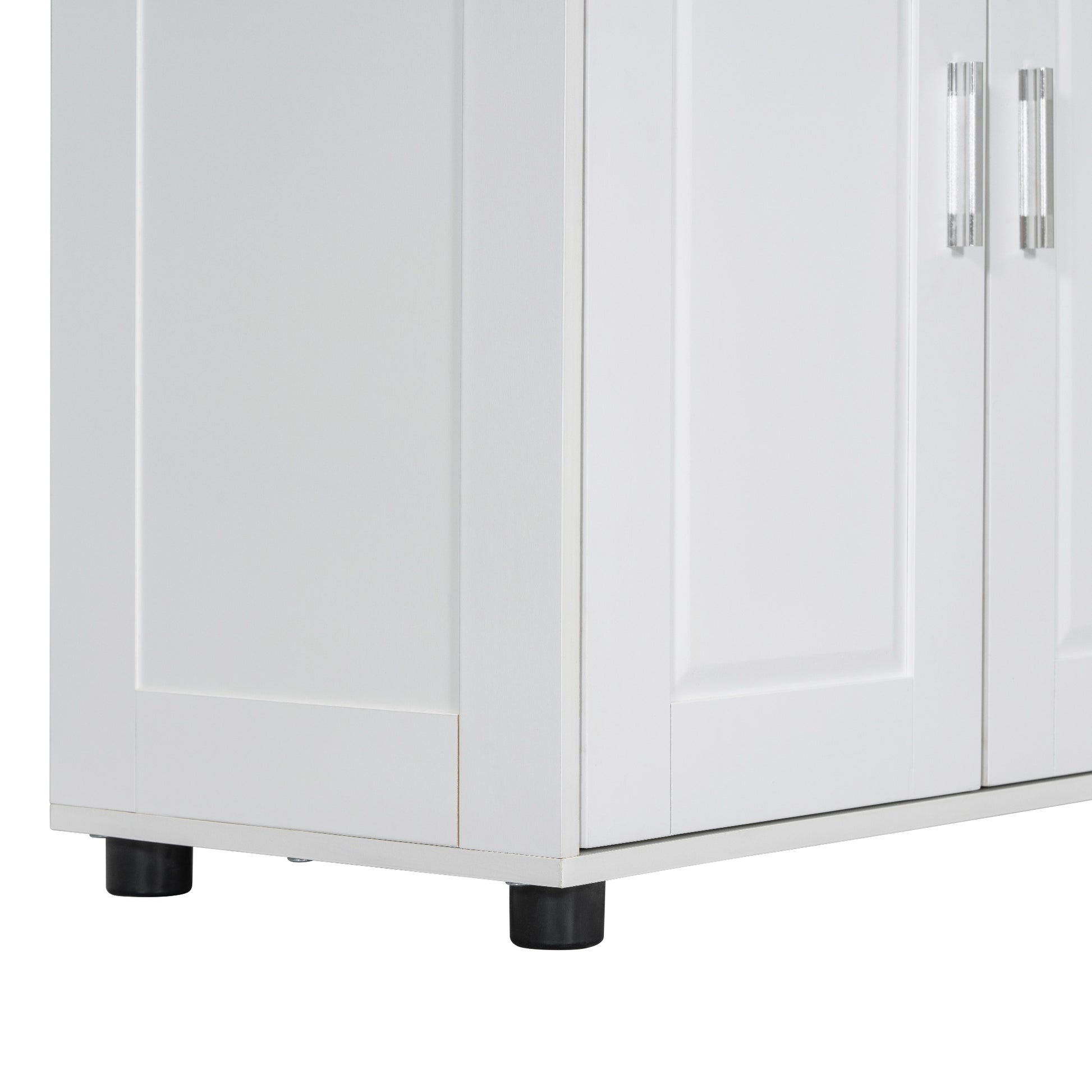 Tall And Wide Bathroom Floor Storage Cabinet, Bathroom Storage Unit, Freestanding Cabinet With 4 Doors, Adjustable Shelves, White White Mdf