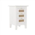 Wooden Nightstands Set Of 2 With Rattan Woven Surfaces And Three Drawers, Exquisite Elegance With Natural Storage Solutions For Bedroom, White White Particle Board