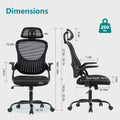 Office Chair, Comfortable Swivel Chair With High Back, Wheels, Adjustable Headrest, Comfortable Lumbar Support, Flip Arm, Black Black Stainless Steel