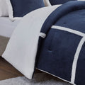 Plush To Sherpa Comforter Set Queen Navy Polyester