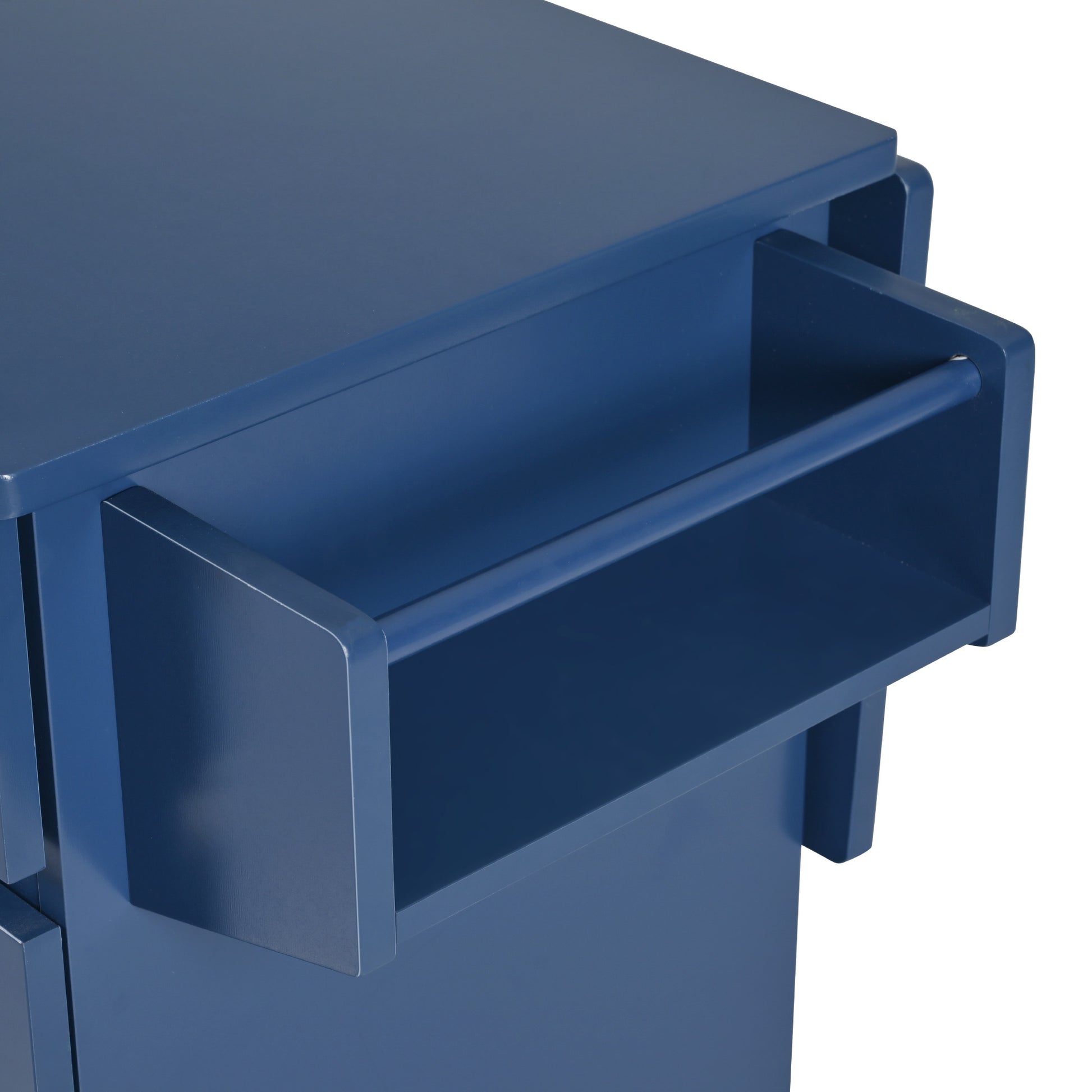 K&K 53.2'' Kitchen Island With Drop Leaf, Kitchen Storage Cart With Spice Rack, Towel Rack And 2 Drawers, Rolling Kitchen Island On Wheels With Adjustable Shelves For Kitchen, Dining Room, Navy Blue Navy Blue Brown Kitchen