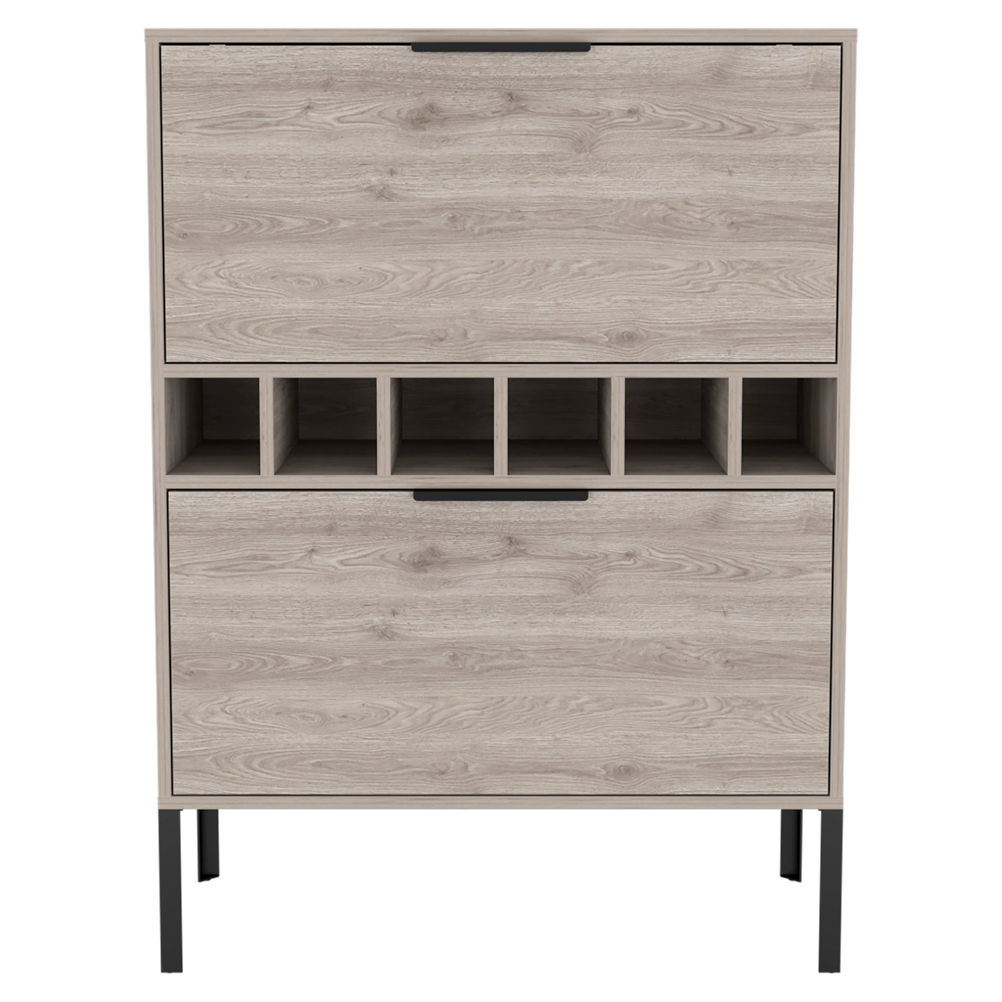 Rowan Bar Cabinet, Six Built In Wine Rack, Double Door Cabinet Light Gray Particle Board Engineered Wood