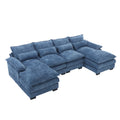 United We Win Modern Large Chenille Fabric U Shape Sectional Sofa Navy Chenille