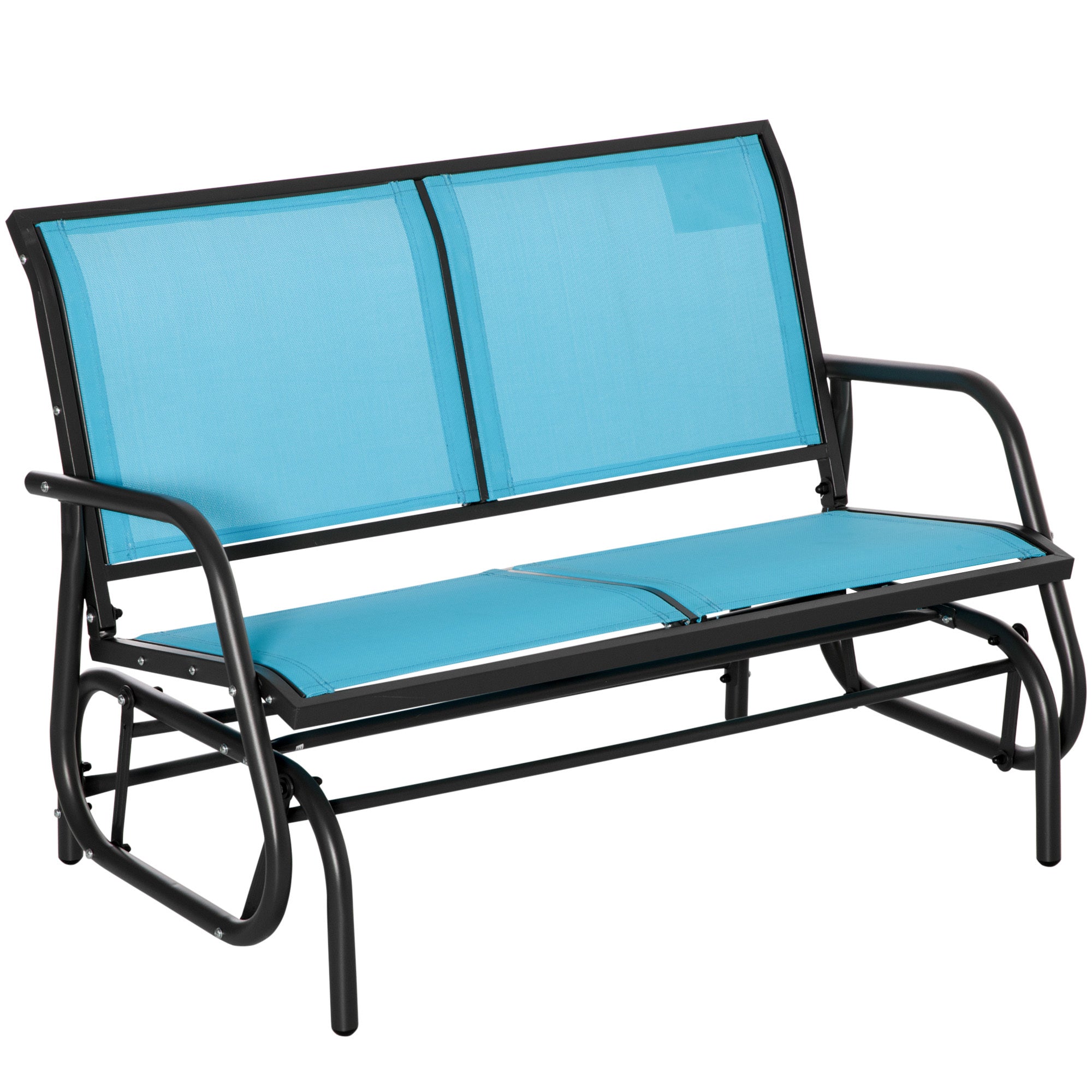 Outsunny 2 Person Outdoor Glider Bench, Patio Double Swing Rocking Chair Loveseat W Powder Coated Steel Frame For Backyard Garden Porch, Blue Blue Steel