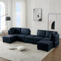 Modular Sectional Sofa U Shaped Sectional Couch With Ottoman, 7 Seat Modular Sofa With Chaise For Living Room, Adjustable Arms And Backs Blue Blue Polyester 4 Seat