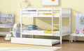 Twin Over Twin Rubber Wood Bunk Bed With Trundle, Convertible Into 2 Twin Size Beds, Twin Size Bunk Bed With Ladder And Safety Guardrails, White Twin White Rubber Wood