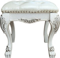 Champagne And Bone White Tufted Vanity Stool White Vanity Stools Bedroom Rectangular White Tufted Cushions Faux Leather