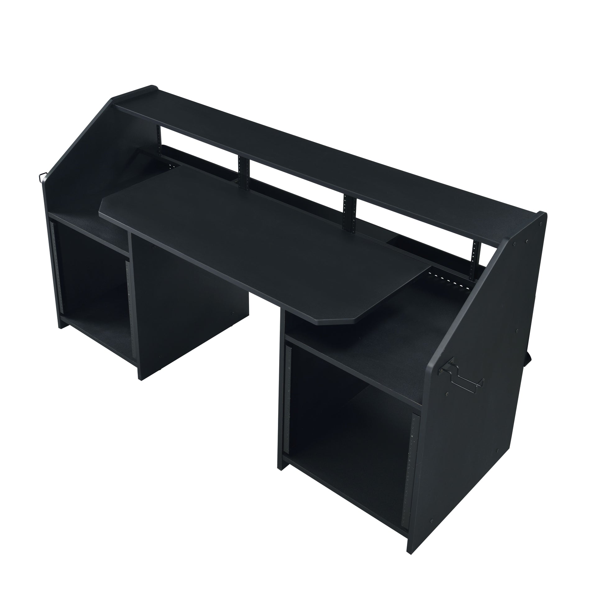 Black Music Desk With Earphone Rack Black Keyboard Tray Computer Desk Office Freestanding Rectangular Shelves Wood Metal Sled