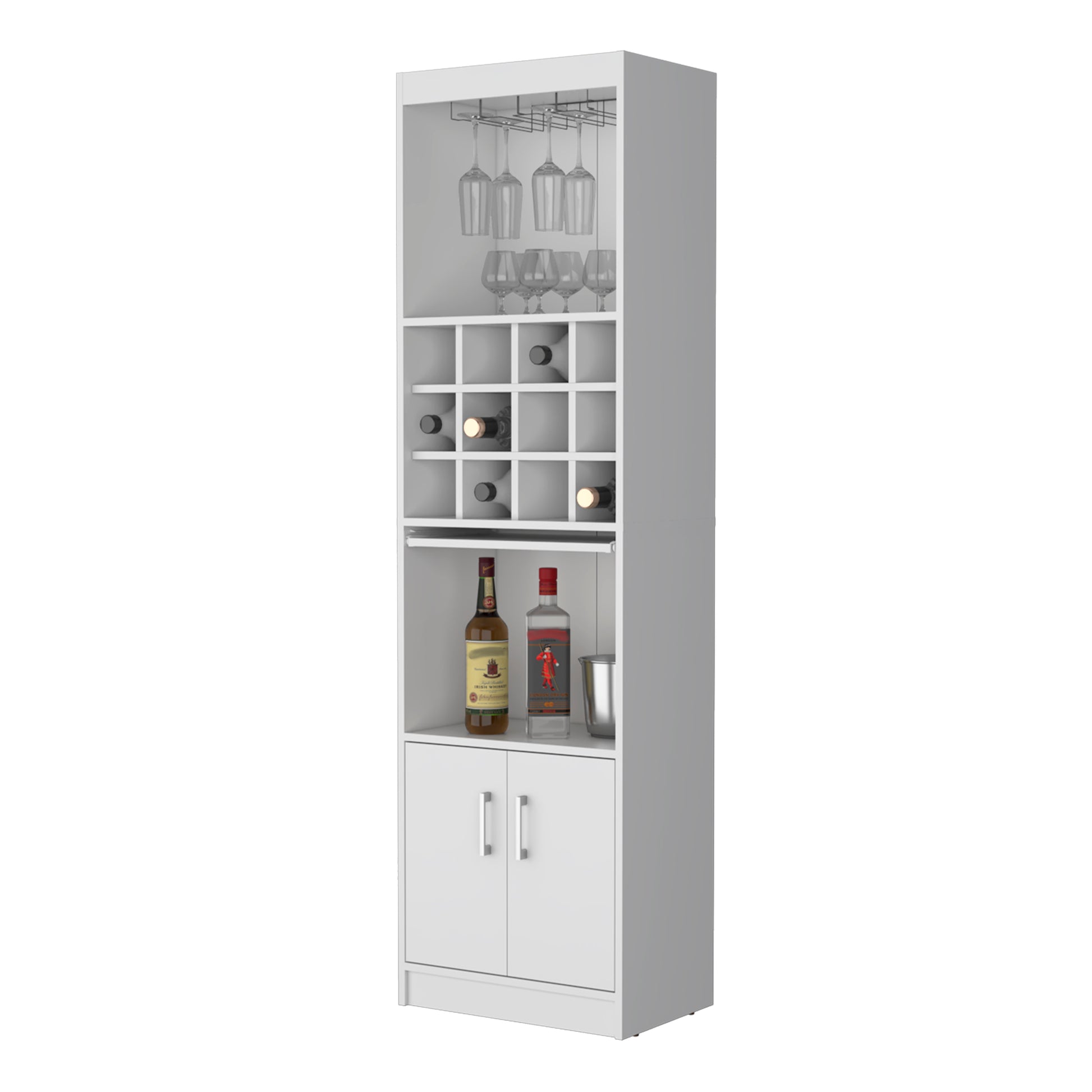 Lowa Bar Cabinet Multistorage With Wine Storage Freestanding 5 Or More Spaces White Primary Living Space Open Storage Space Pine Particle Board Engineered Wood