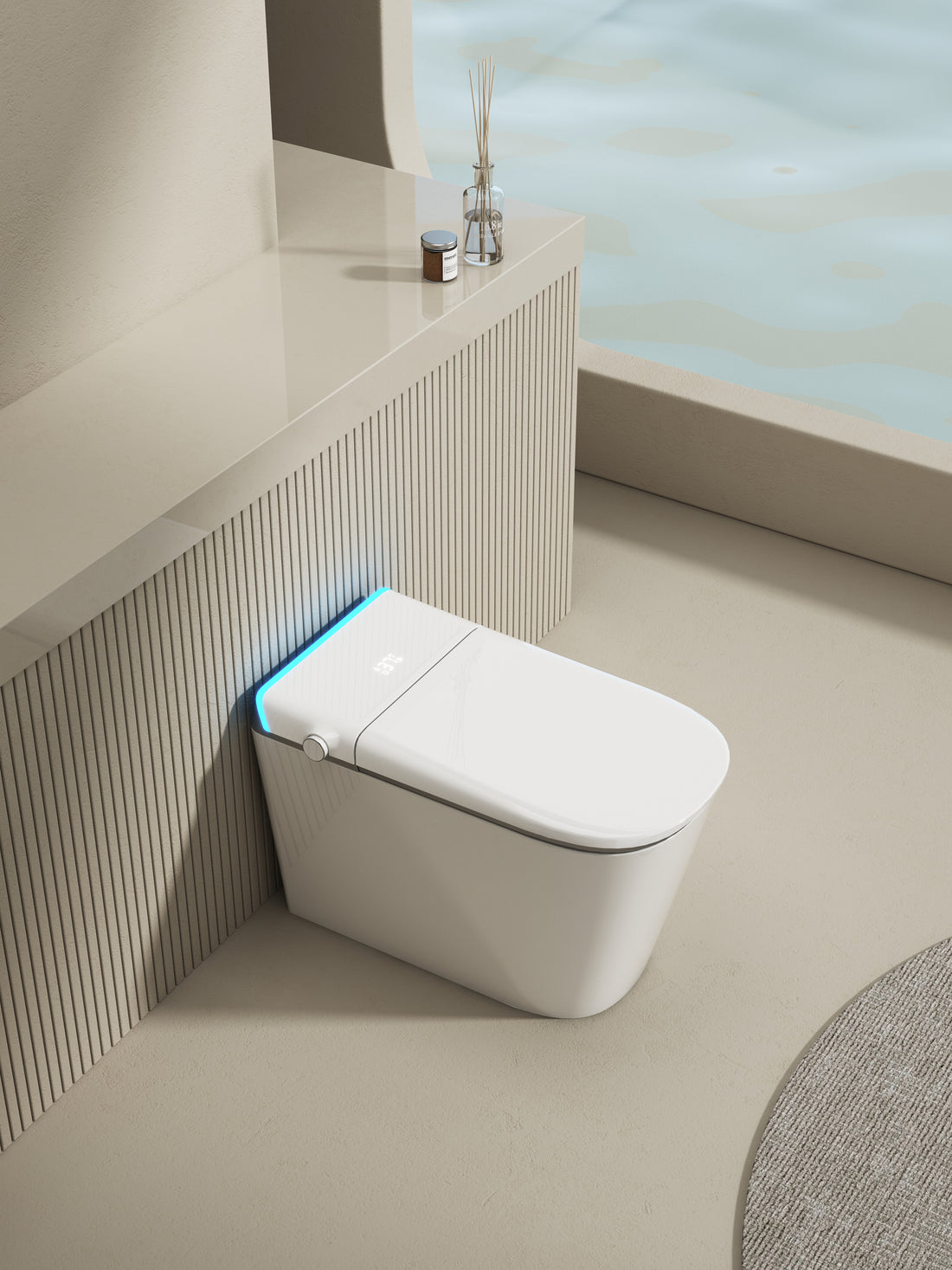 Multifunctional Flat Square Smart Toilet With Automatic Flush With Remote Control Foot Sensor Night Light White Ceramic