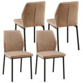 Beige Pu Leather Dining Chairs Living Room Chair Modern Kitchen Armless Side Chair With Metal Legs Set Of 4 Metal Plaid Beige Dining Room Powder Coated Foam Dry Clean Modern Dining Chairs Solid Back Foam Pu Leather