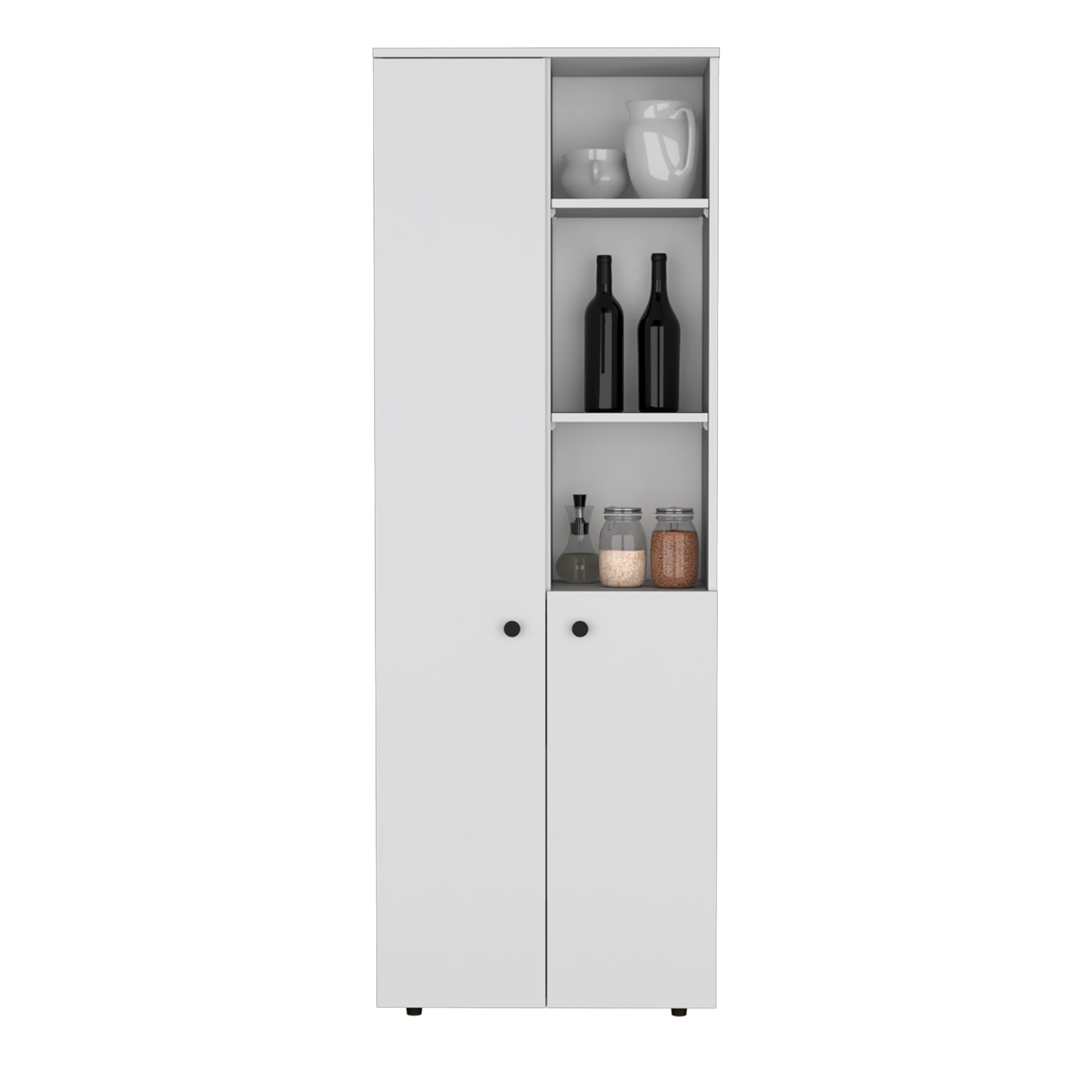 Riner Multistotage 67" H With 5 Tier Storage Shelves And 2 Doors, White White Solid Wood Mdf Engineered Wood