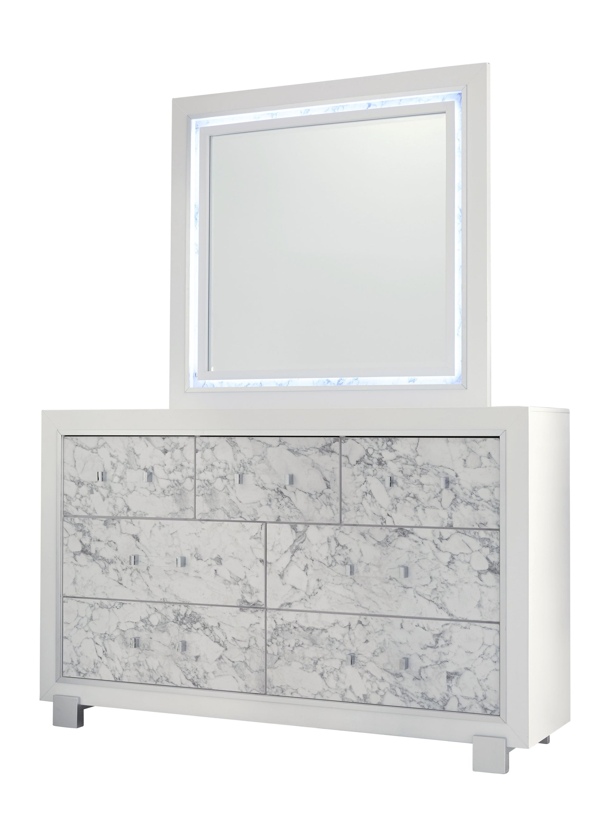 Skye Marble White Mirror White Solid Wood Mdf