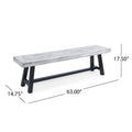 Light Grey Sandblast Finish Acacia Wood Dining Bench With Black Rustic Metal Finish Frame Grey Black Acacia Wood