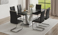 Table And Chair Set. Large Modern Rectangular Table With Glass Top And Silver Metal Legs. Furnished With Soft And Comfortable Pu Chairs With Faux Leather Upholstered Seats And Silver Metal Legs. Black Silver Seats 6 Glass Metal