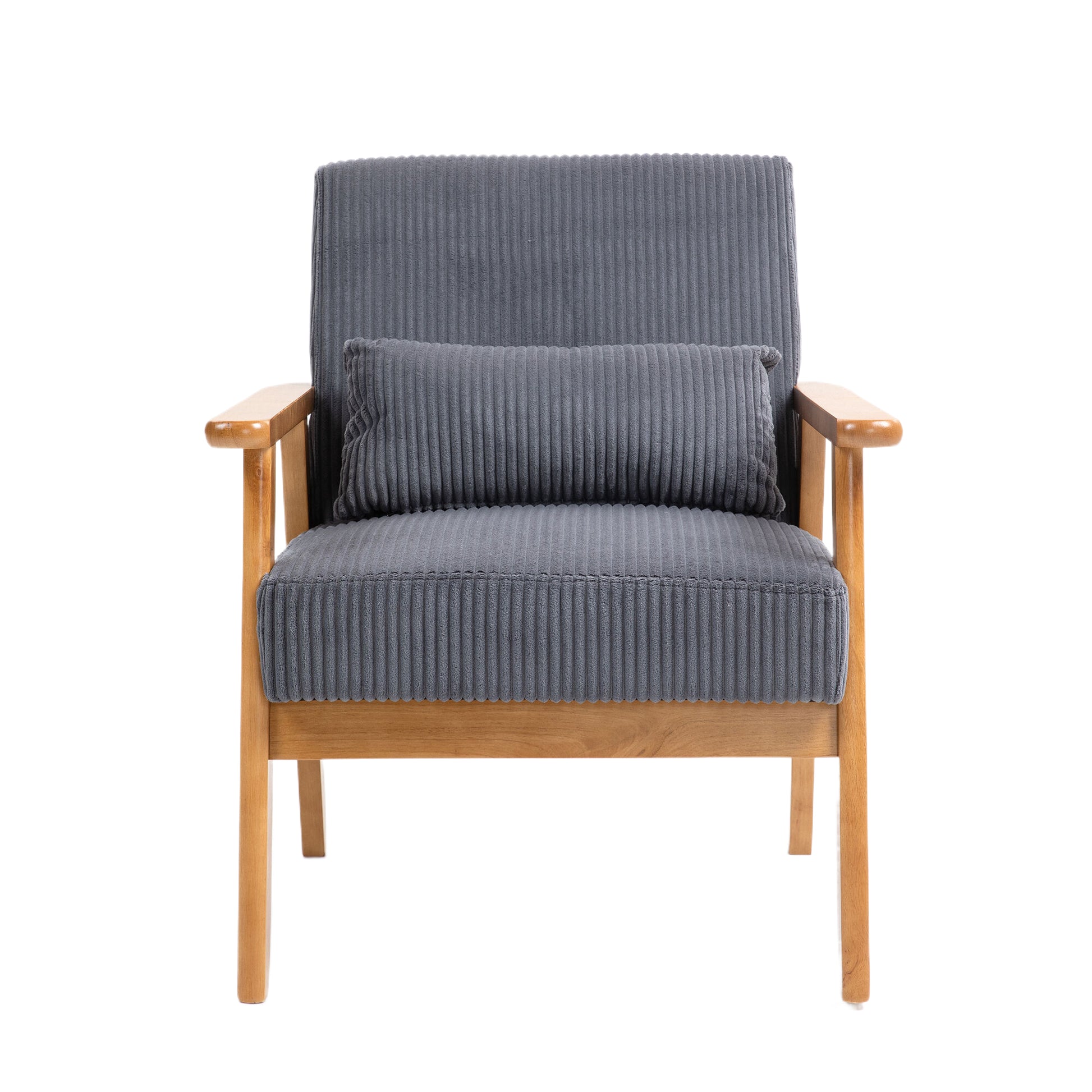 Leisure Chair With Solid Wood Armrest And Feet, Leisure Chair, Wood Frame, Velvet, L, Solid Rubber Wood Legs, Mid Century Modern Accent Chair, For Living Room Bedroom Studio Chair Dark Gray Corduroy