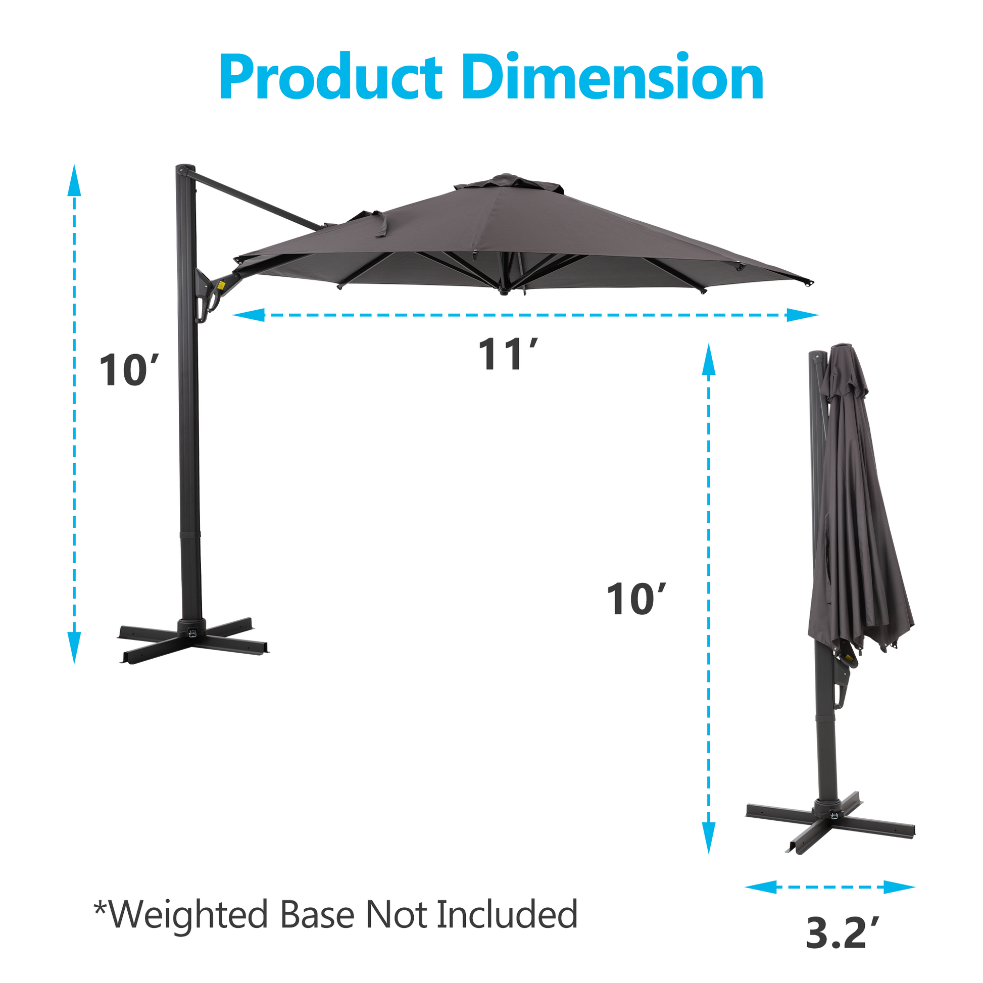 11 Ft Cantilever Patio Umbrella, Round Outdoor Offset Umbrella With 36 11 Ft Cantilever Patio Umbrella, Round Outdoor Offset Umbrella With 36