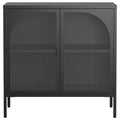 Metal Sideboard Cabinet,Accent Storage Cabinet With 2 Glass Doors,Modern Coffee Bar Cabinet With Adjustable Shelves 154 Lbs Capacity For Kitchen, Living Room And Hallway, Black Accent Chests 1 2 Shelves Antique Black Primary Living Space Glass Doors