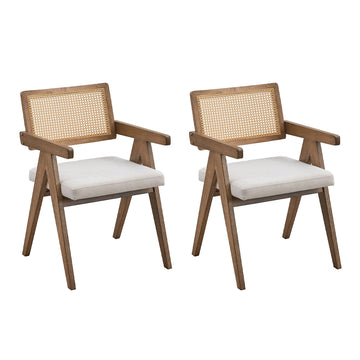 Wooden Frame Upholstered Dining Chairs Set Of 2,Mid Century Kitchen Chairs For Living Room,Restaurant,Bohemian Style Chairs For Office,Coffee Shop.Oak Oak Solid Wood