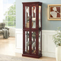 Curio Cabinet Lighted Curio Diapaly Cabinet With Adjustable Shelves And Mirrored Back Panel, Tempered Glass Doors Cherry, 6 Tier , E26 Light Bulb Not Included Cherry Mdf