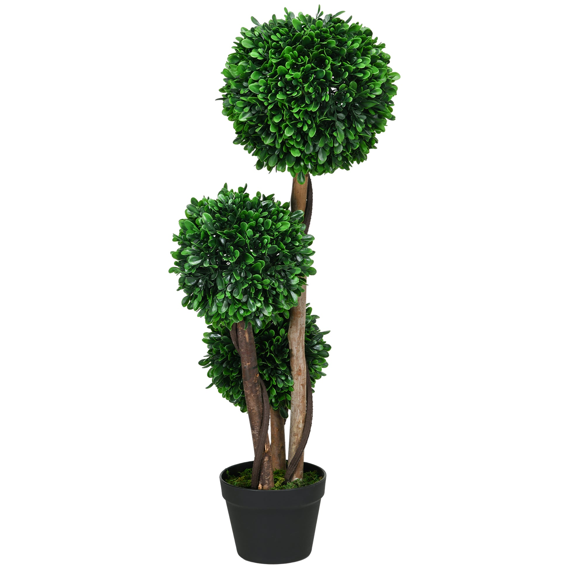 Homcom 3Ft 35.5" Artificial 3 Ball Boxwood Topiary Tree With Pot, Indoor Outdoor Fake Plant For Home Office, Living Room Decor Green Plastic