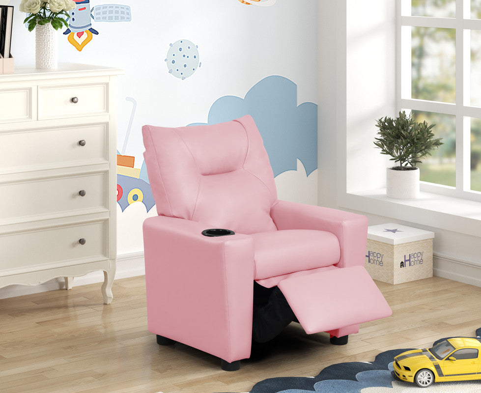 Perline 23"W Pink Pvc Fabric Kids Recliner Chair With Cupholder Pink Foam Pvc