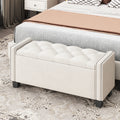 Upholstered Velvet Storage Ottoman Bench For Bedroom, End Of Bed Bench With Rivet Design, Tufted Foot Rest Stool,Beige Beige Beige Mdf