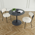 Modern Grey Simple Teddy Velvet Dining Chair Upholstered Chair Family Bedroom Stool Back Dressing, Black Round Table Set,Bentwood Covered With Ash Veneer Chair Back,Chair Black Metal Legs Set Of 3 Black Mdf