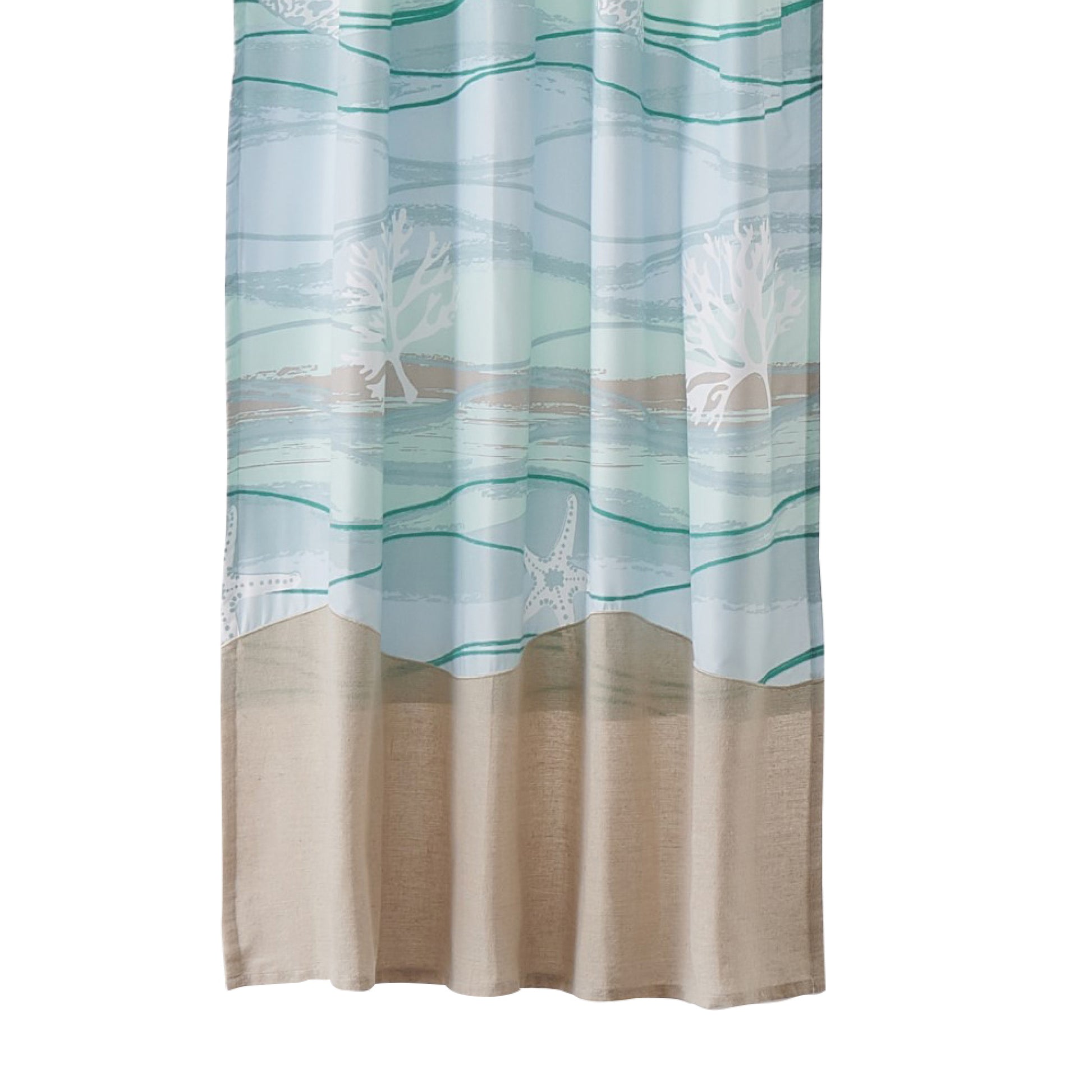 Vira 63 Inch Window Curtains, Ocean Waves And Sand Print, Rod Pockets Blue Brown Microfiber