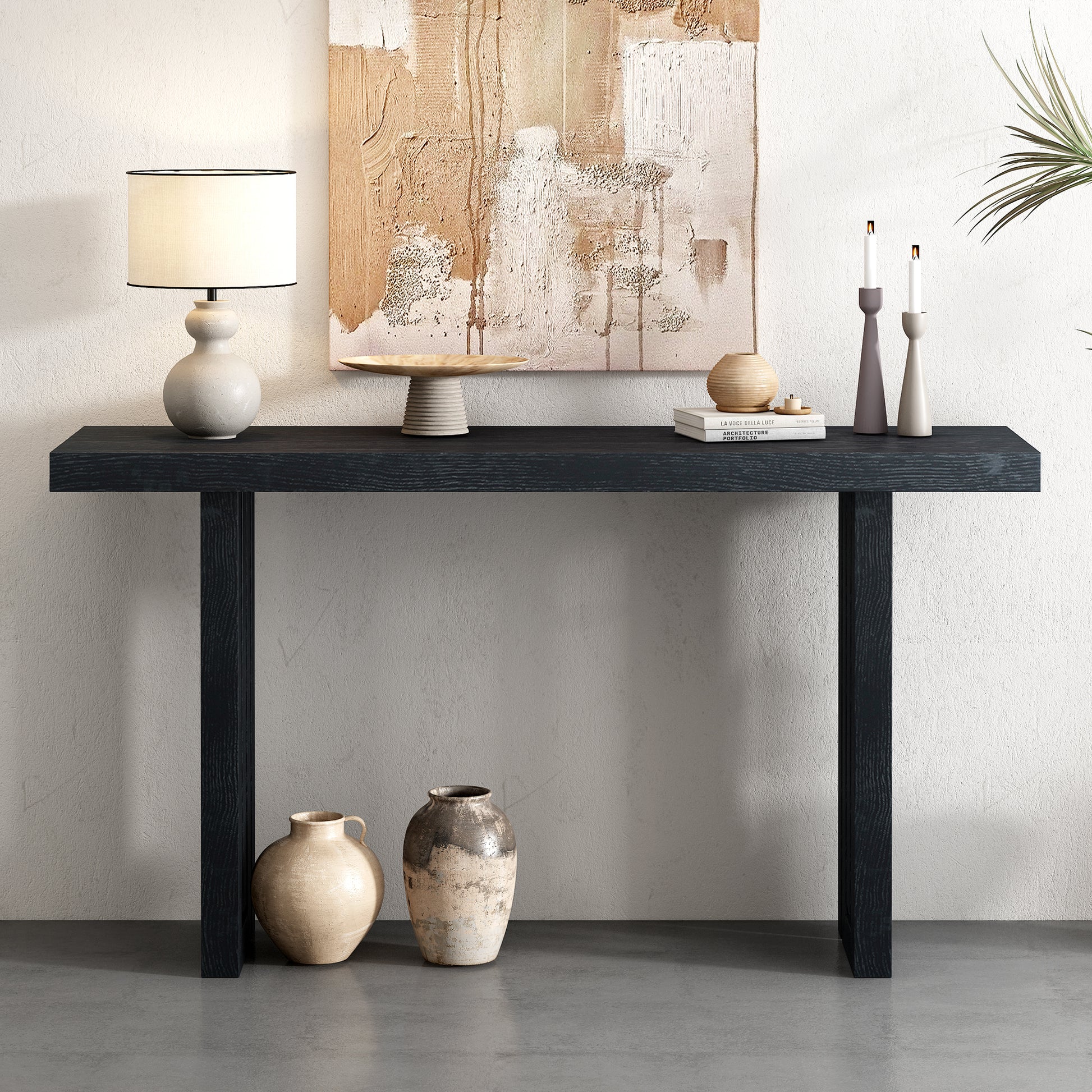 Uniquely Designed Oak Veneer Console Table With Distinctive Side Shapes, Suitable For Entryway, Hallway, Living Room, Foyer, Corridor Black Mdf