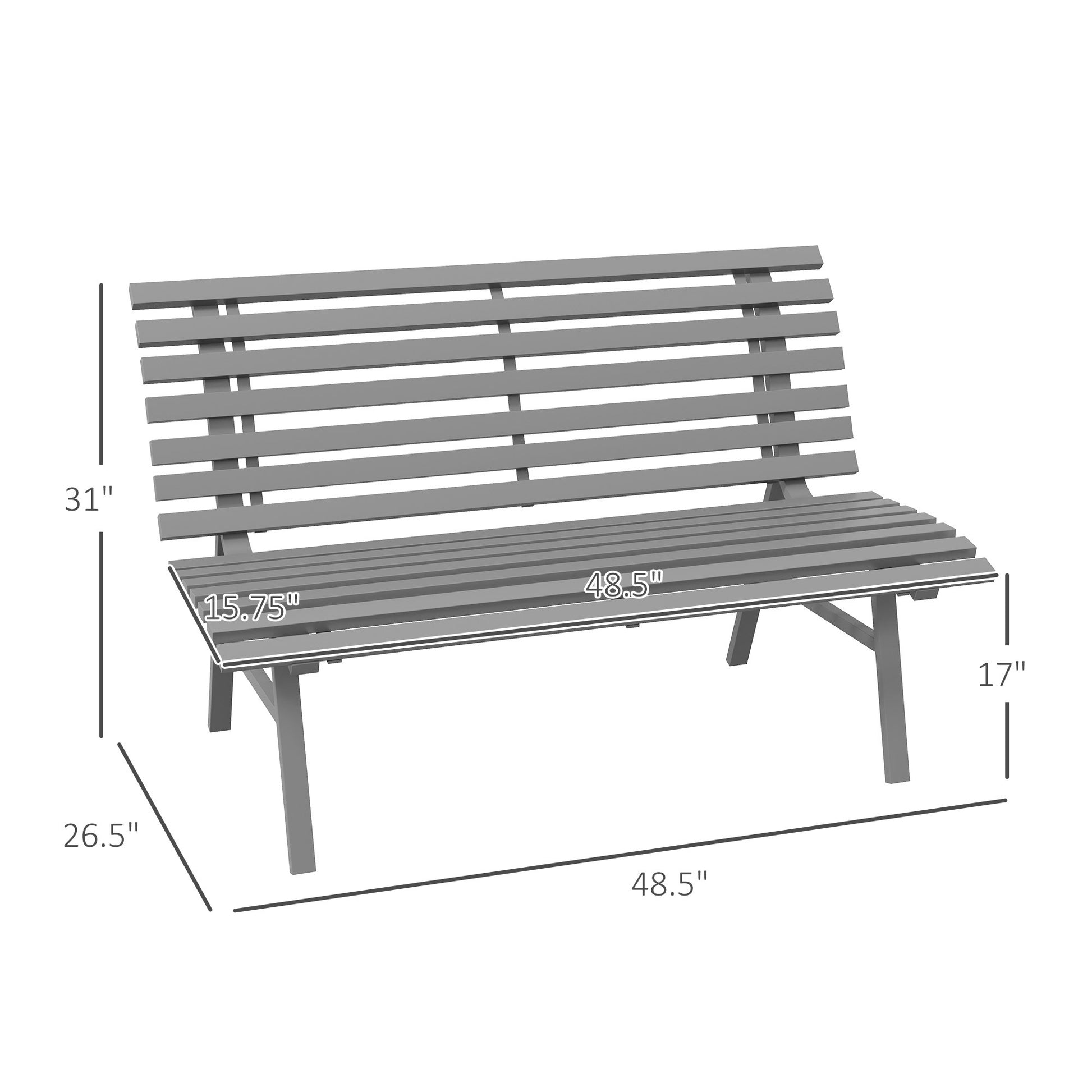 Outsunny 48.5" Garden Bench, Outdoor Patio Bench, Lightweight Aluminum Park Bench With Slatted Seat For Lawn, Park, Deck, Gray Grey Aluminum