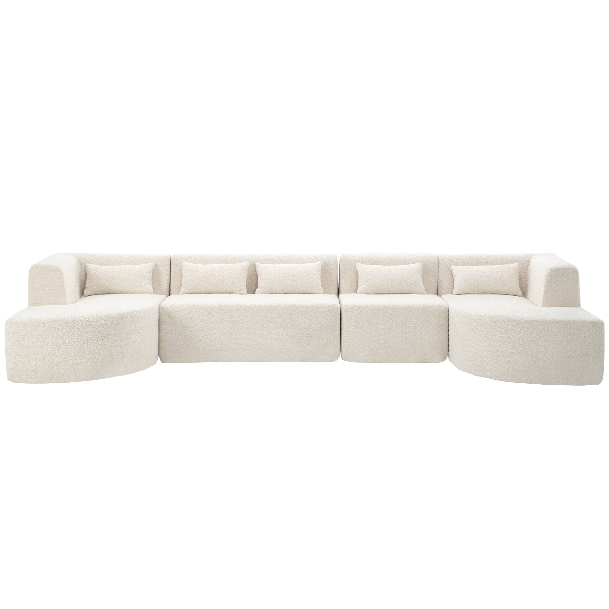 143.7" Upholstered Sofa Free Combined Sofa Couch With Two Chaise Lounge And Five Back Pillows For Living Room, Beige Beige Foam Polyester 5 Seat