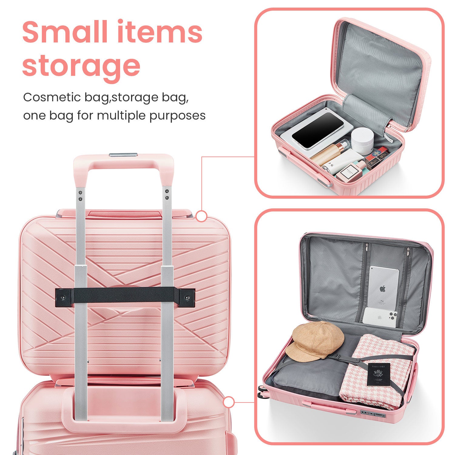 Luggage 4 Piece Sets 14 20 24 28 , Hard Shell Lightweight Tsa Lock Carry On Expandable Suitcase With Spinner Wheels Travel Set For Men Women Pink Polypropylene