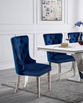 Contemporary Blue Color Flannelette 2Pcs Side Chairs Button Tufted Upholstered Dining Chairs Wingback Design Furniture Set Blue Dining Room Classic,Contemporary,Luxury Wingback Chair Tufted Back Set Of 2 Solid Wood