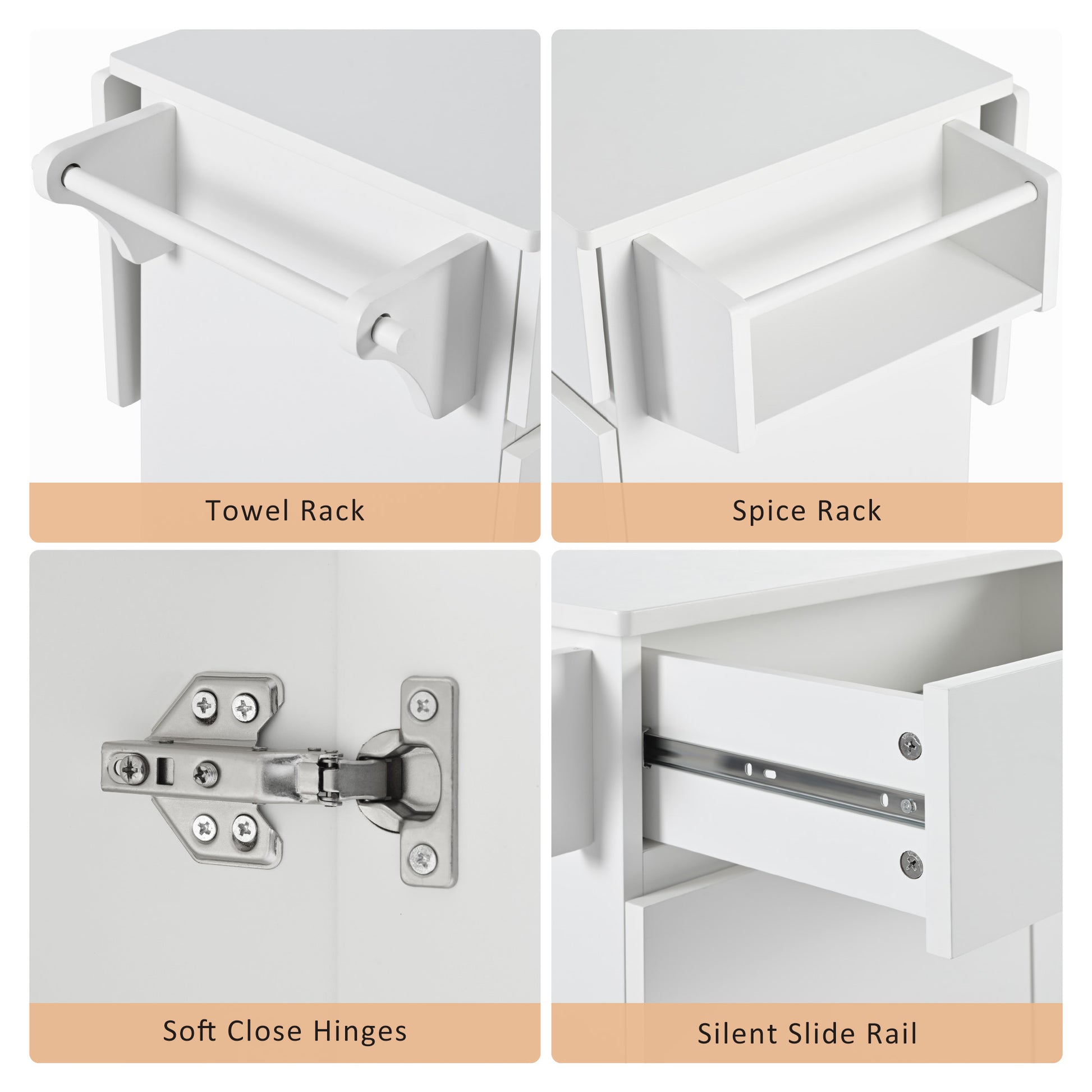 K&K 53.2'' Kitchen Island With Drop Leaf, Kitchen Storage Cart With Spice Rack, Towel Rack And 2 Drawers, Rolling Kitchen Island On Wheels With Adjustable Shelves For Kitchen, Dining Room, White White Brown Kitchen Artsy,Casual,Classic,Minimalist,Modern