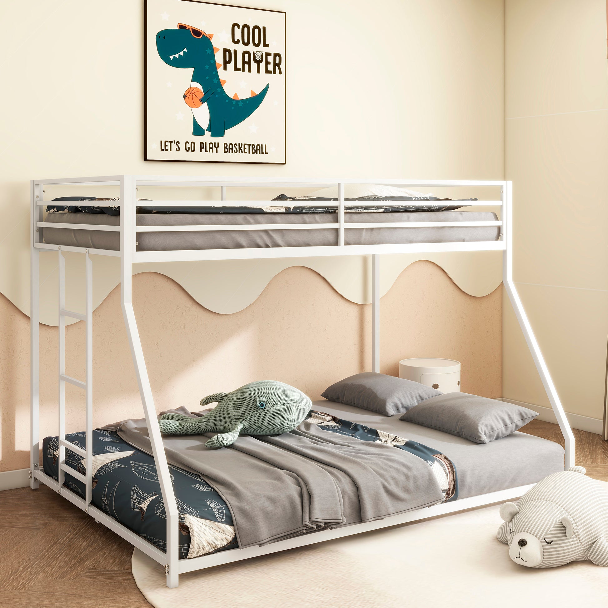 Adam Twin Over Full Metal Bunk, White Full Box Spring Not Required White Metal Bedroom Bunk Metal Metal